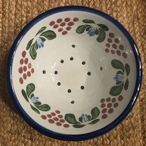 berry strainer colander Hand Made Art Pottery Signed